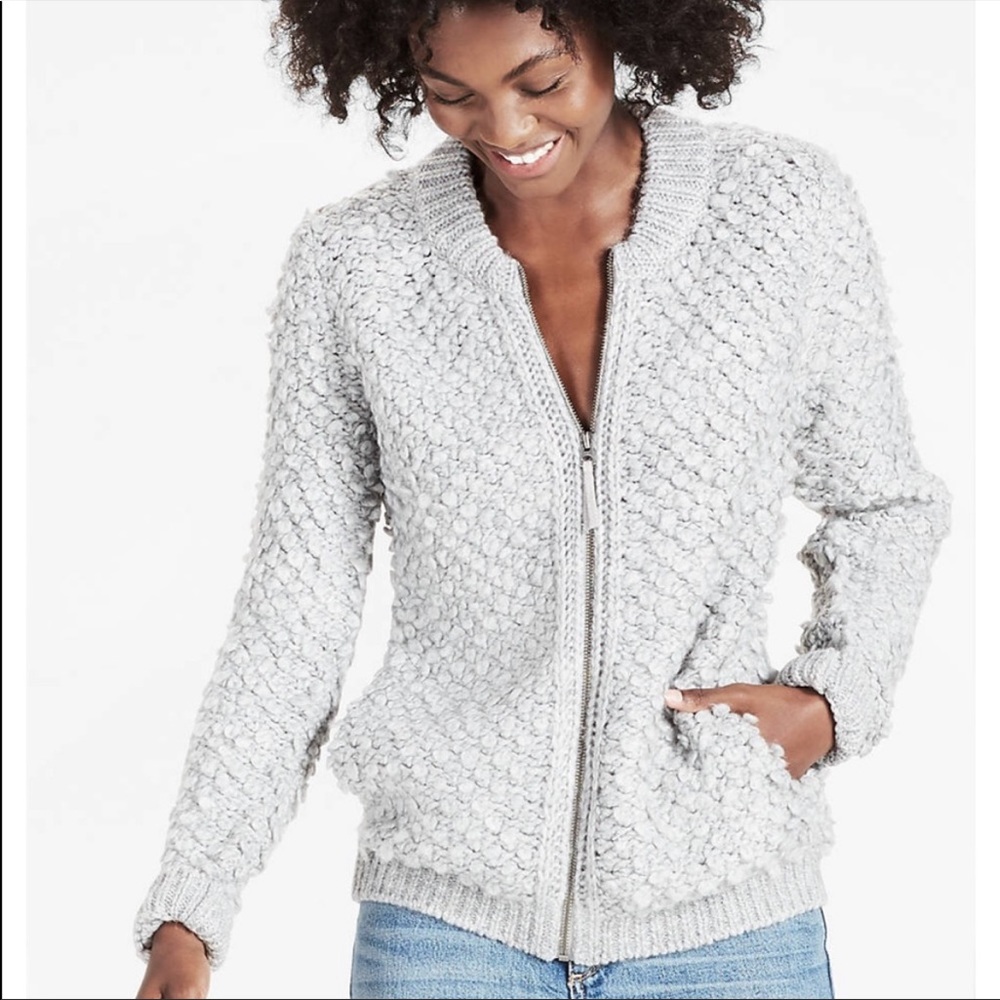 Lucky Brand Grey Chunky Textured Bomber Sweater 1X